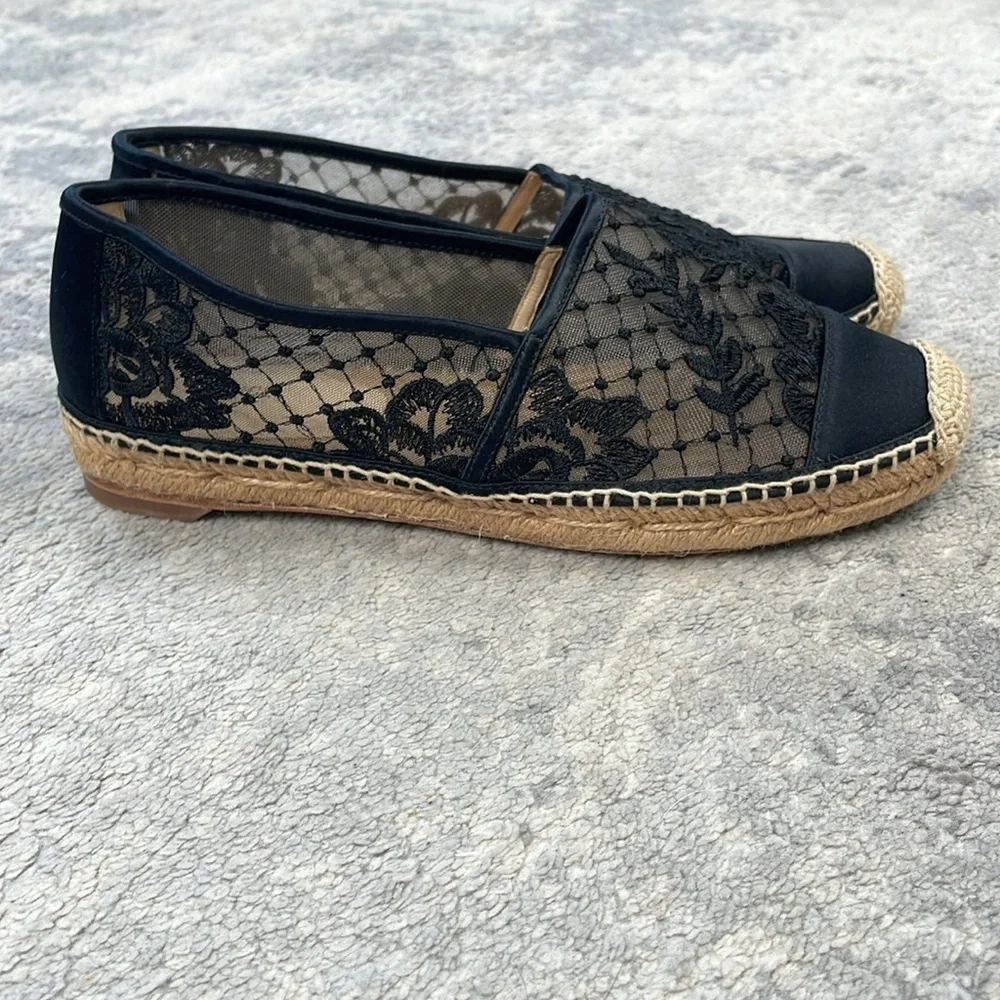 New L’Agence Floral Embroidered Lace Espadrille Loafer Flats Slip On Sz 6